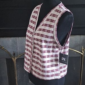Burgundy Cream Plaid Sweater Vest Button Down Size XL